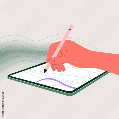 A close-up image capturing a hand holding a stylus pencil drawing on a digital tablet, symbolizing creativity and the integration of technology in art.