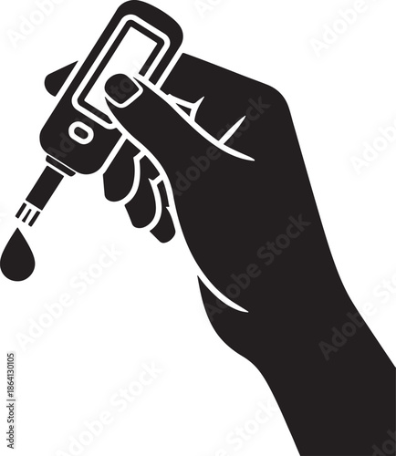 Hand silhouette performing blood glucose test with lancing device