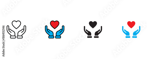 Care and love icon set vector on white background.  love, charity, support, help, kindness, compassion, donation, aid, generosity, icon. vector illustration.