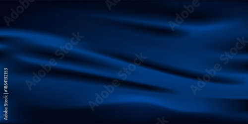 Black blue abstract background. Silk satin. Curtain, drapery. Shiny fabric. Dark. Wavy soft pleats. Navy blue elegant luxury background. Liquid wave effect. Gradient. Christmas. Festive.