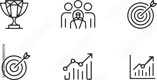 A simple line illustration depicts a small figure standing next to a large upward trending bar graph indicating significant measurable business growth and positive financial outcomes.