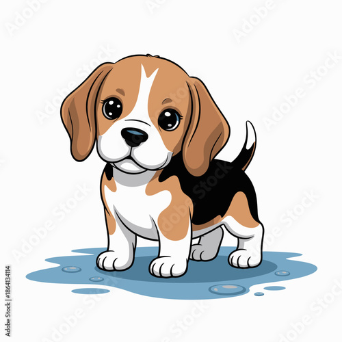 This adorable illustration showcases a playful beagle puppy with big eyes, capturing its charm and liveliness, representing joy and companionship found in pet ownership.