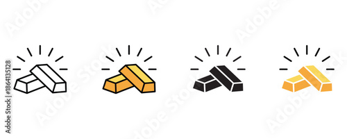 Golden and silver bar icon set vector on white background. , metallic, valuable, rich, affluent, opulent icon. vector illustration.