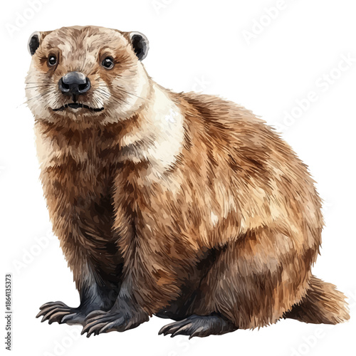 Beaver, watercolor vector portraying a joyful pose with colorful highlights, isolated on a white background.