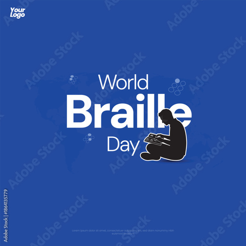 World Braille Day on January 4th, World Braille Day international holiday, World Braille Day post on blue background.