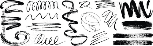 Bold Black Brush Strokes Seamless Pattern, Hand Drawn Ink Scribbles and Lines, Modern Minimalist Abstract Marks, Black and White Brush Texture Design.