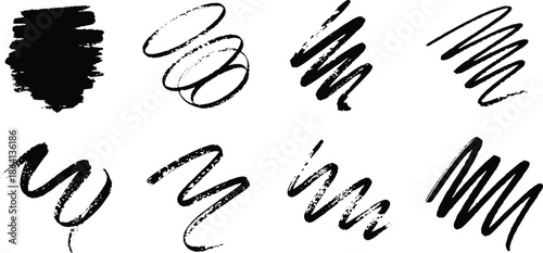 Bold Black Brush Strokes Seamless Pattern, Hand Drawn Ink Scribbles and Lines, Modern Minimalist Abstract Marks, Black and White Brush Texture Design.