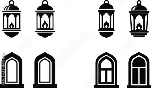 Elegant Vector Arabic Lanterns and Windows Design for Decor