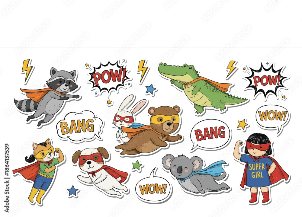 Fototapeta premium Superhero cute sticker collection.eps