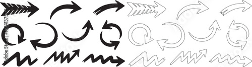 collection of hand drawn arrows and curved symbols