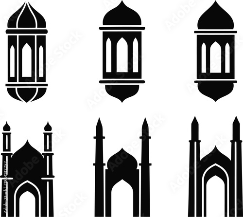 Elegant Black Silhouettes of Traditional Architectural Elements