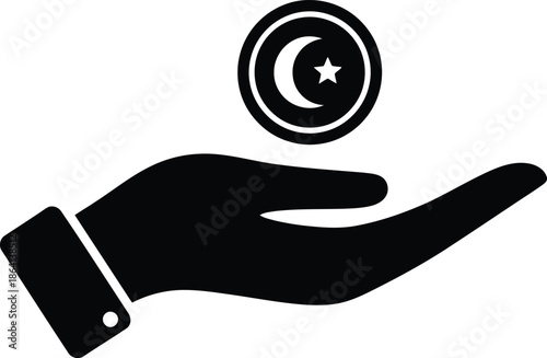 Hand Holding Coin with Crescent Moon and Star Symbol