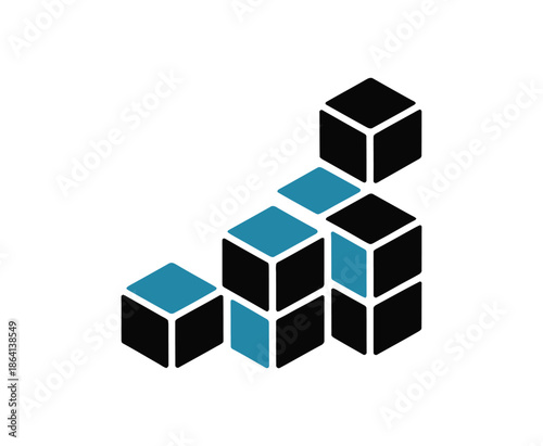 3D Stacked Blocks Growth Icon – Progress, Development, Level Up and Success Building Vector Illustration

