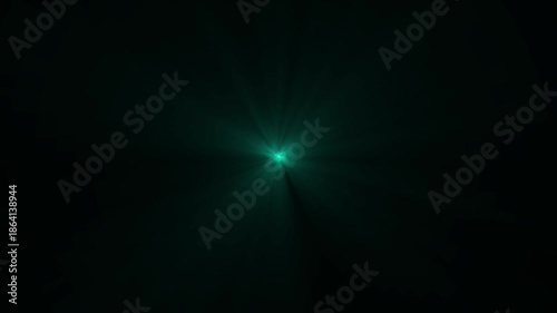 Abstract dark background with central Cyan light glow and flare. Minimalist cinematic background with light focal point on black. Modern corporate graphic background with bright center.