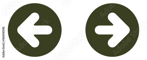 Left and Right Chevron Arrow Icons, minimalist navigation buttons inside dark circles isolated on white for websites, mobile apps, sliders, and interface design.
