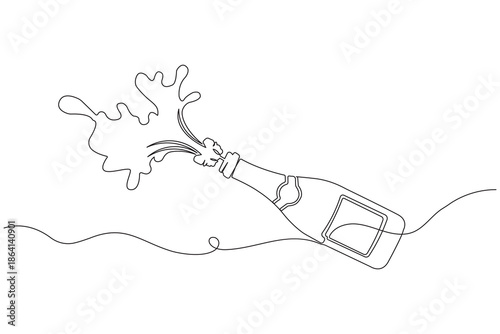 Modern champagne bottle continuous line illustration isolated on white