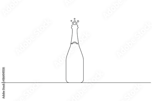 Bottle of champagne continuous one line drawing minimal style isolated on white background