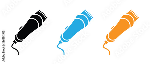 Set of professional electric hair clipper icons and beard trimmer symbols for barbershop