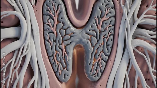 Detailed anatomical illustration of the human thyroid gland and its surrounding structures.