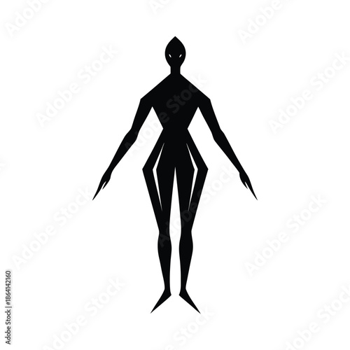 Stylized Black Silhouette of a Multi- Limbed Alien Figure extraterrestrial creature