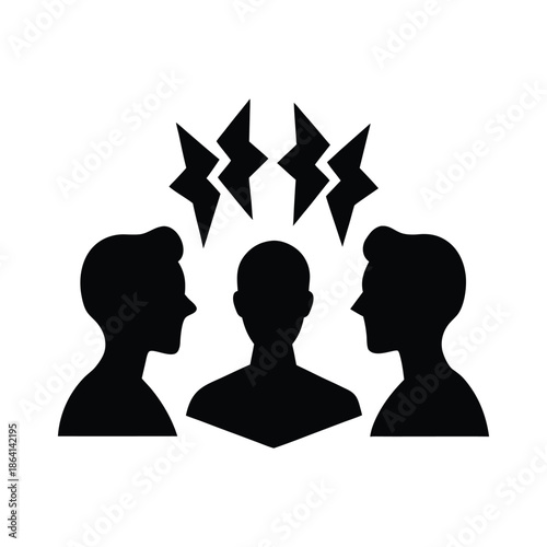 Three Silhouettes of People with Lightning Bolt Symbolizing Conflict disagreement