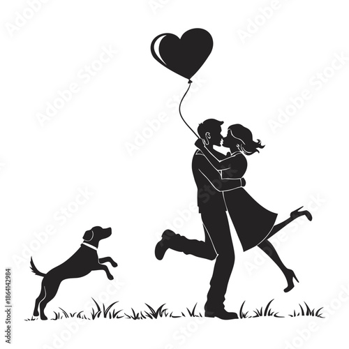 Happy couple with dog in park