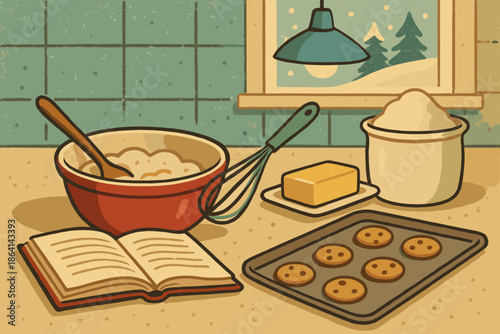 Retro sky characters vector whisk numbers baking no kitchen icon grain captions