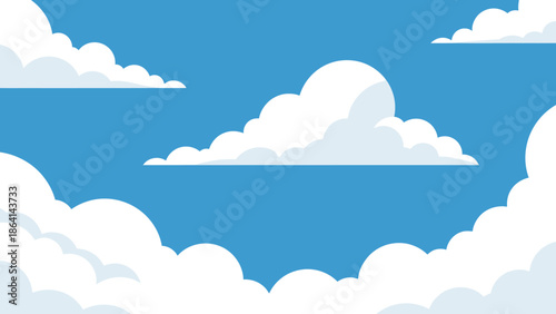 Beautiful white cumulus clouds drifting in a vibrant blue sky, creating a peaceful outdoor scene.