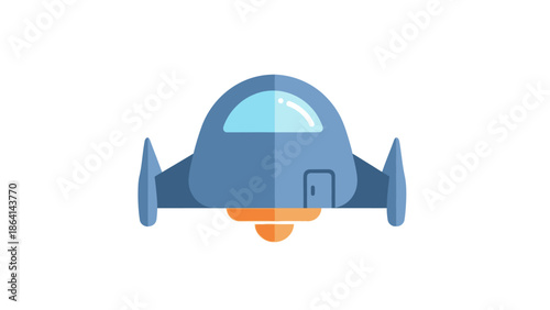 Blue futuristic submarine or underwater exploration vehicle on an isolated white background.