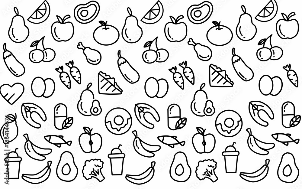 Obraz premium Set of fruits and vegetables icons for healthy food