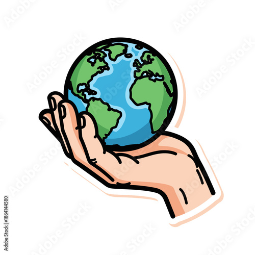 Hand cradling the Earth, symbolizing care and protection