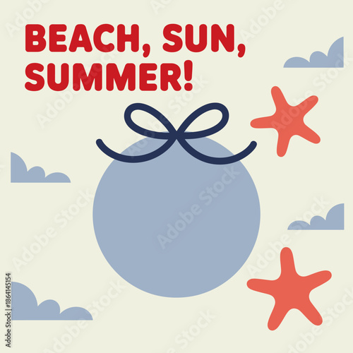 This vibrant illustration showcases beach elements such as the sun, summer vibes, and starfish, evoking feelings of warmth and relaxation. Perfect for summer-themed projects.