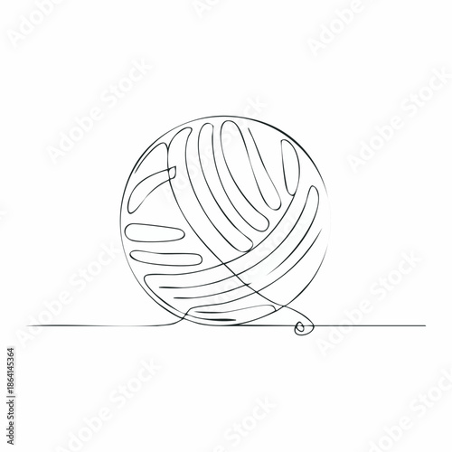 Clew ball of thread. Continuous one line drawing