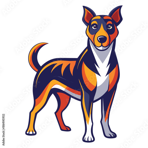 Cute cartoon dog playing with a ball illustration