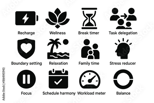 Balance tile cue personal life schedule uniform vector icon shapes workload work
