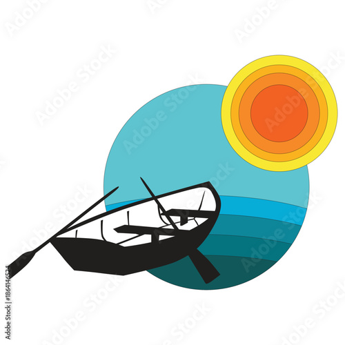 Rowboat Silhouette with Sunset – Minimalist Maritime Scene Illustration
