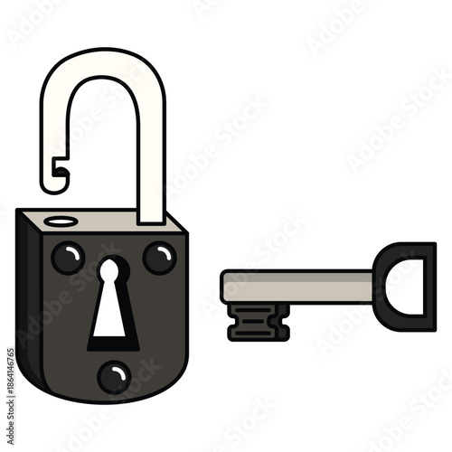 lock and key set with padlock and keys illustration