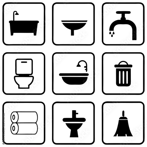Bathroom icons isolated on transparent background