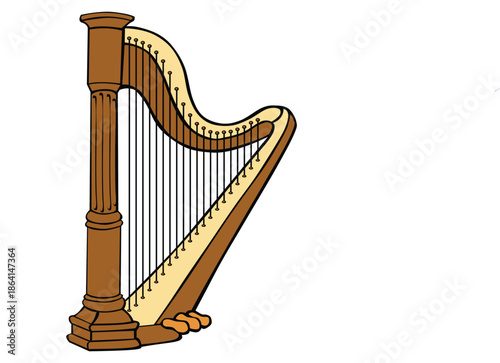 Classical Harp Musical Instrument Cartoon Vector Illustration