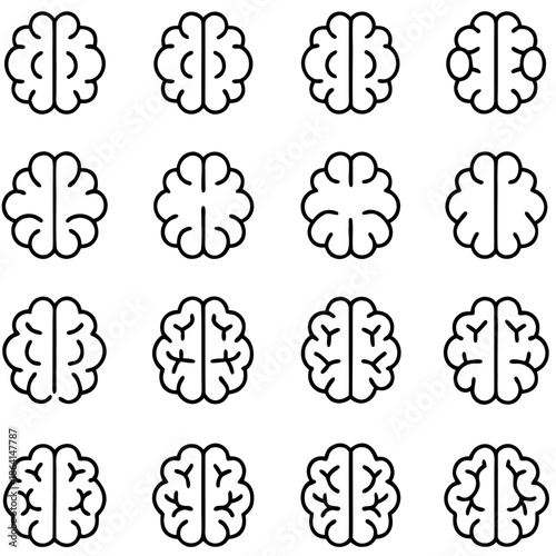 Collection of brain illustrations isolated on transparent background