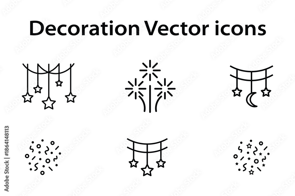 Fototapeta premium Islamic Decoration & Eid Celebration Party Icons - Vector Line Art