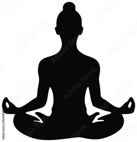 Silhouette of Person Meditating in Lotus Position.