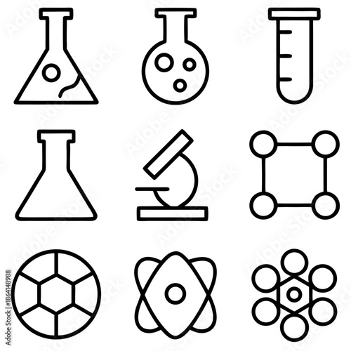 Science and chemistry icons isolated on transparent background