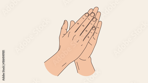 Human hands pressed together in a prayer or gratitude gesture on a light background.