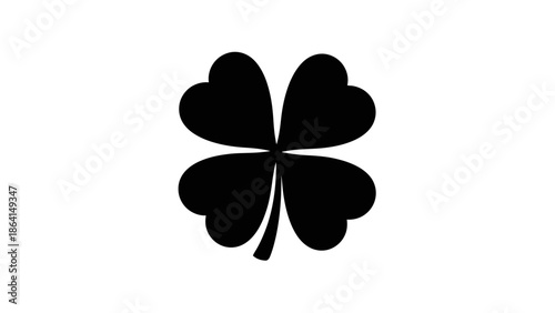 Black Four Leaf Clover Symbol of Good Luck on Isolated White Background