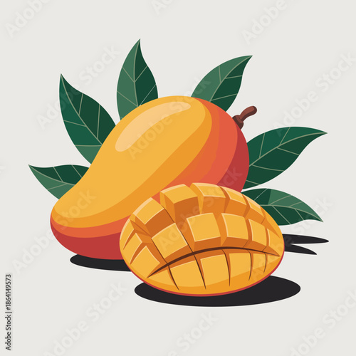 This lively illustration of a ripe mango showcases its fresh, vibrant colors and unique texture, capturing the essence of tropical fruits and their appeal.