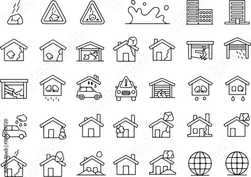 Natural Disaster and Home Damage Icons traced generated