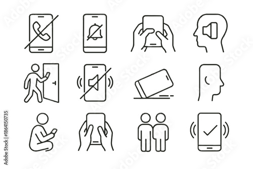 Coworking notifications calls vector down typing quiet no phone use mindful icons