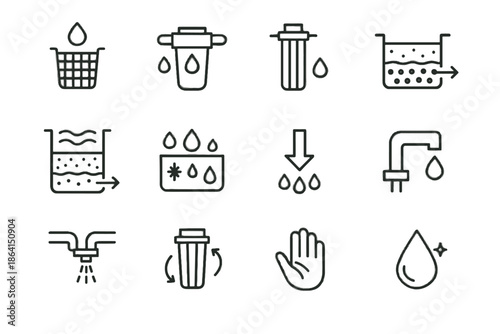 Direction flow trap mesh reuse bed stage water vector icon rainwater rinse