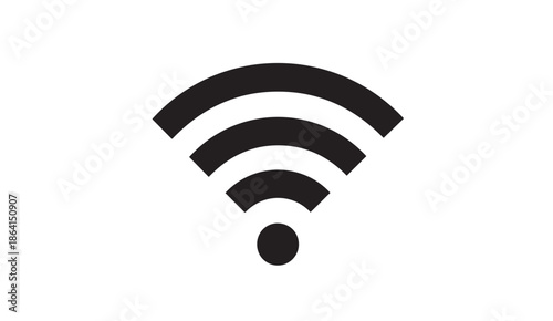 Black WiFi symbol icon representing wireless internet connectivity and network signal strength on white background.